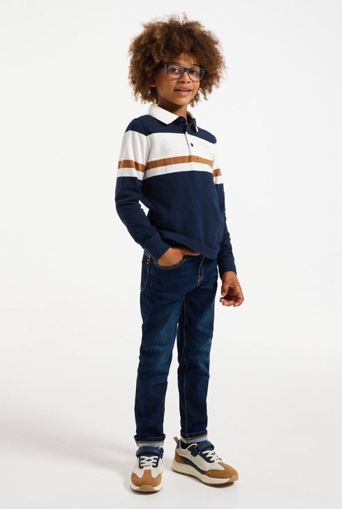 Marineblauwe gestreepte polo voor jongens 1