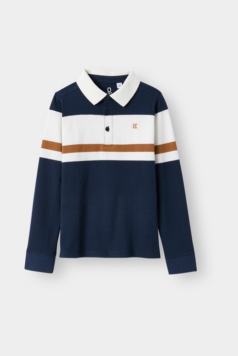Marineblauwe gestreepte polo voor jongens 2