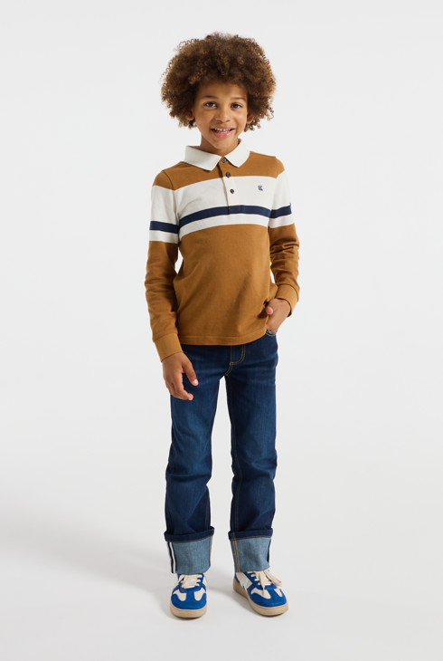 Polo coton piqué rayé marron garçon 1