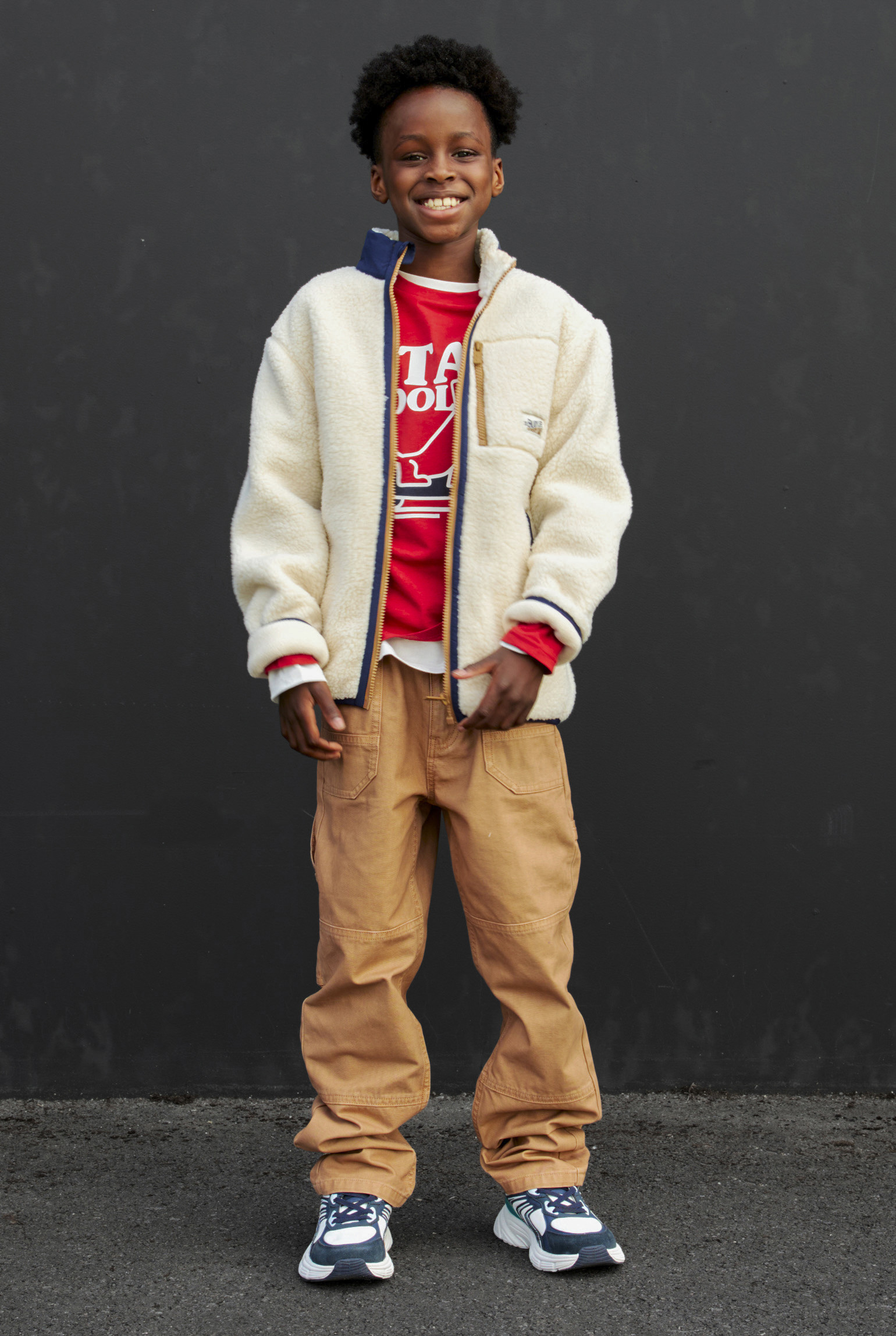 Veste sherpa zippée beige garçon - Ecru