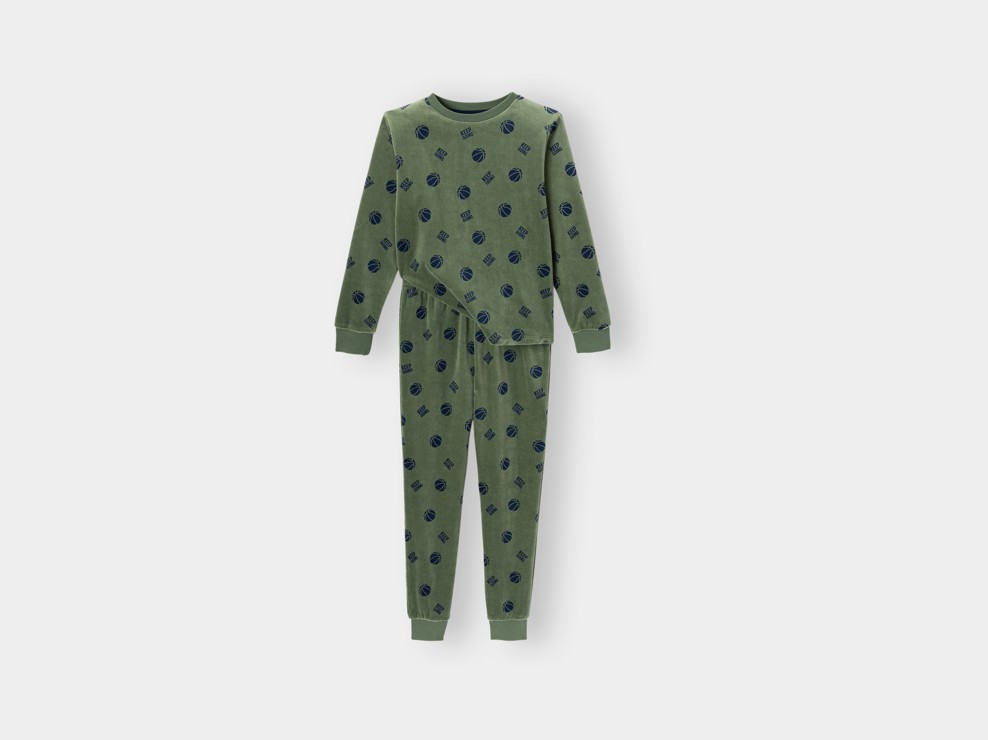 Pyjama velours vert garçon 1