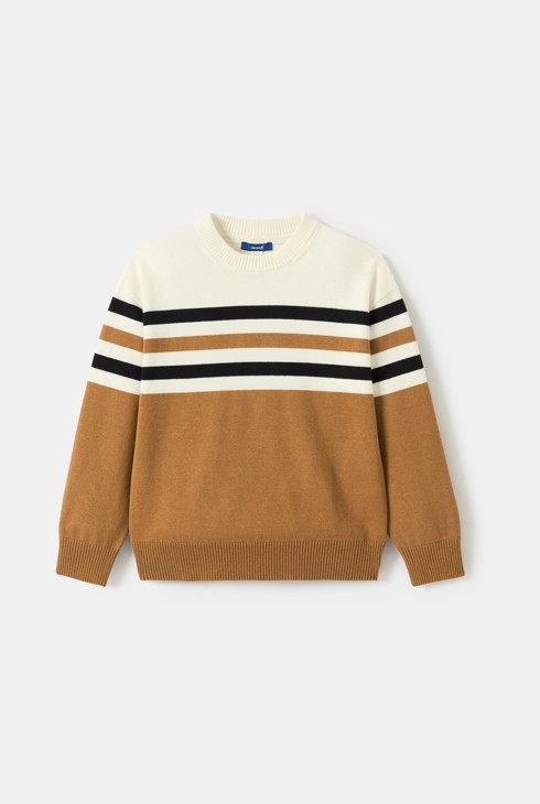Pull rayé camel garçon 1