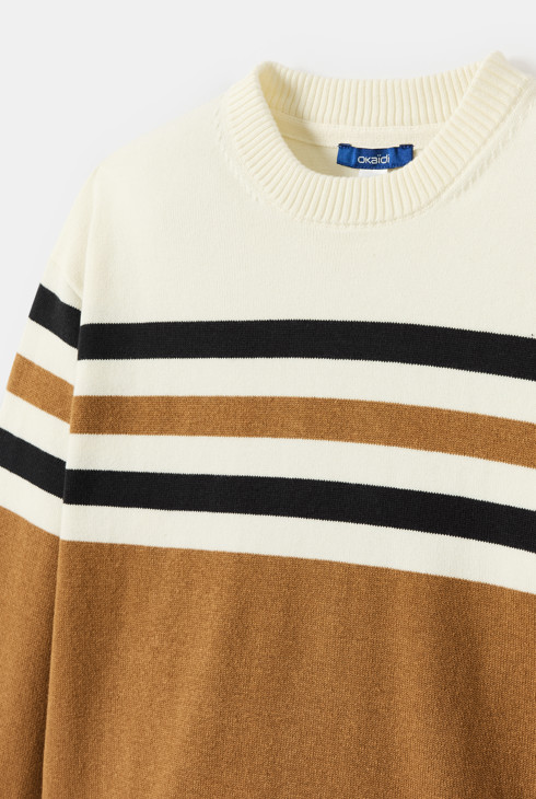 Pull rayé camel garçon 2