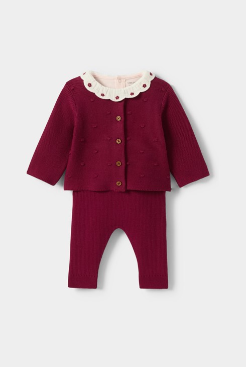 Ensemble 3 pièces bordeaux bébé fille 1