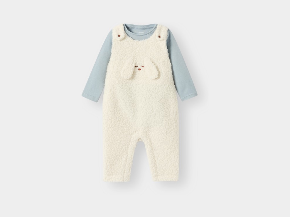Salopette in peluche e body blu per neonato maschio 1