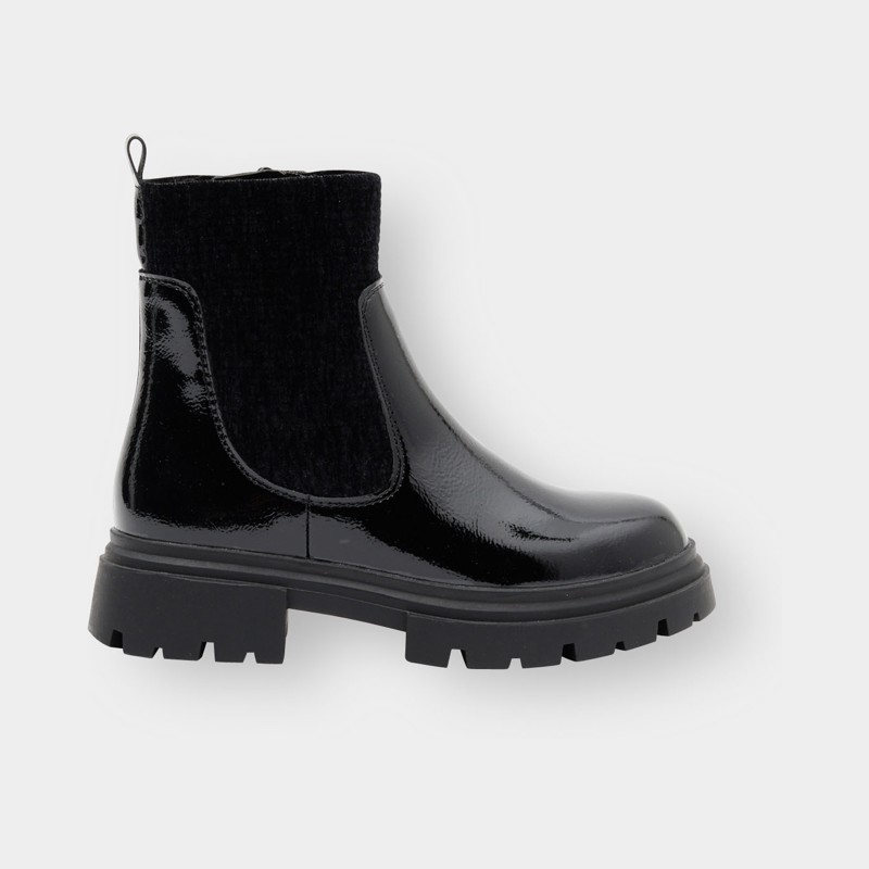 Boots crantées vernies noir fille