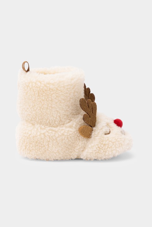 Zapatillas de sherpa con renos, color beige, para bebé (unisex) 1