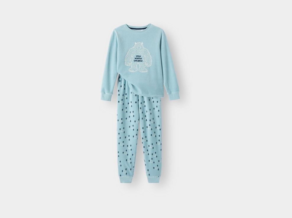 Pyjama velours yéti bleu garçon 1