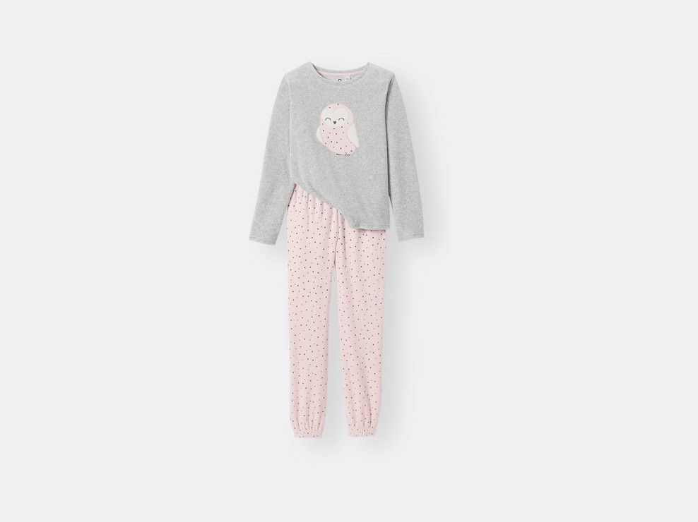 Pyjama chouette velours gris fille 1