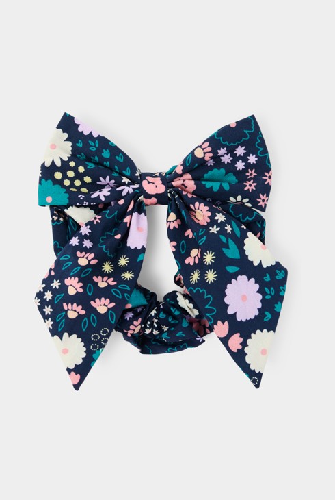Chouchou noeud fleuri bleu marine fille 1