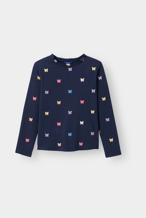 Camiseta azul con estampado de mariposas para niña 1