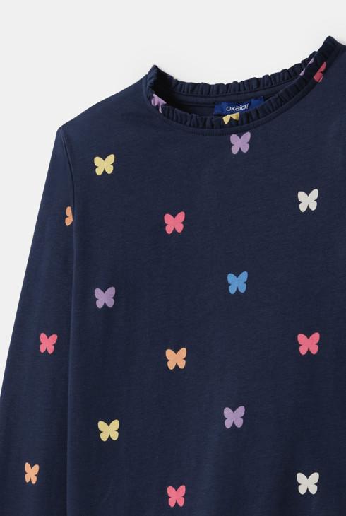 Camiseta azul con estampado de mariposas para niña 2