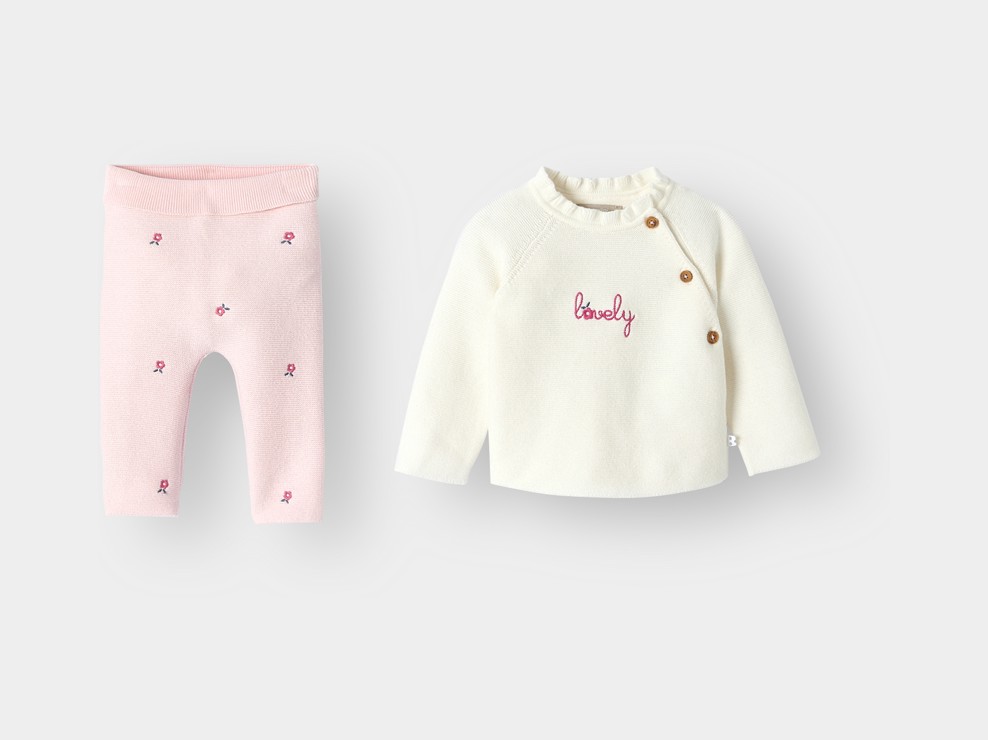 Ensemble maille tricot blanc bébé fille 1