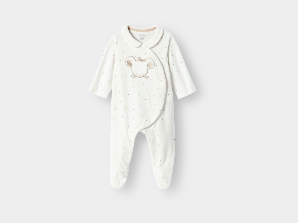 Pijama de terciopelo blanco con ratoncitos para bebé niña 1