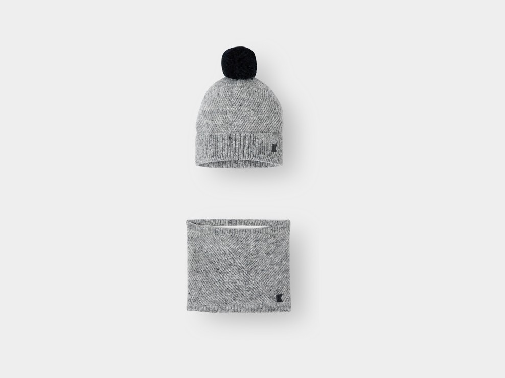 Bonnet et snood maille tricot doublé gris garçon 1