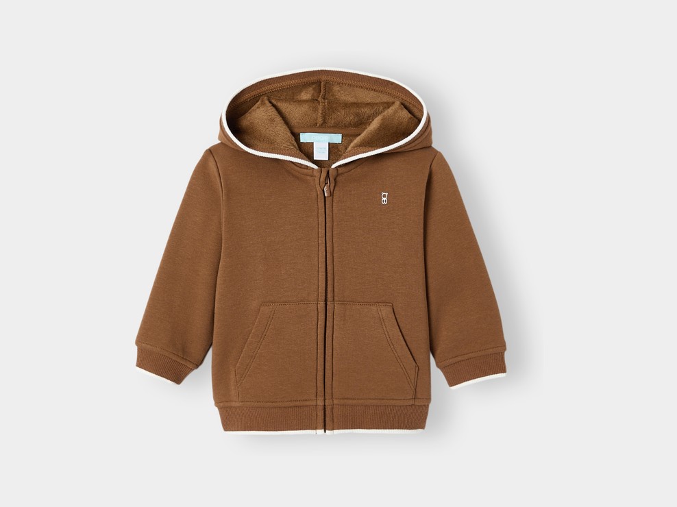 Sweat zippé à capuche marron bébé garçon 1