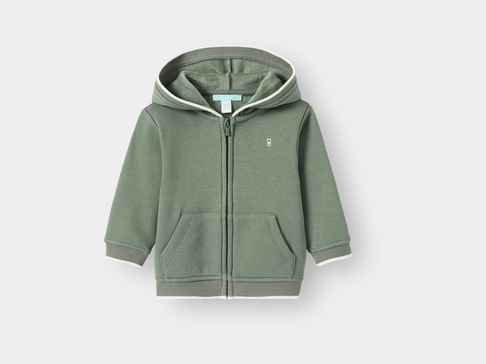 Sweat zippé molleton vert bébé garçon 2