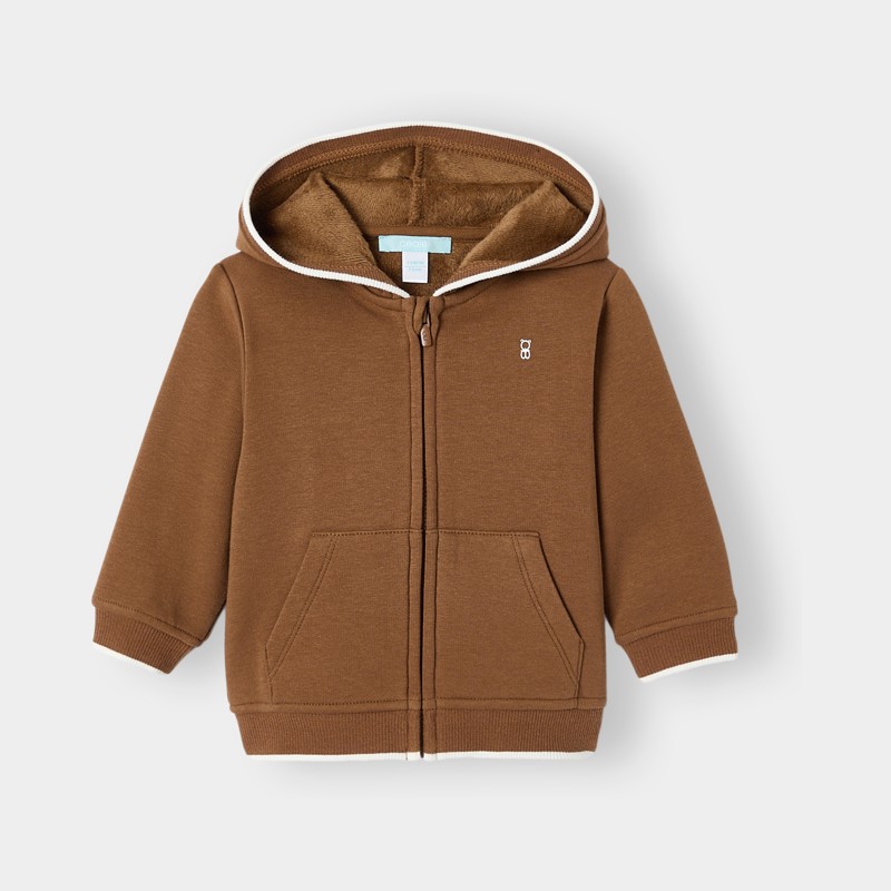 Bruine hoodie met rits voor babyjongens