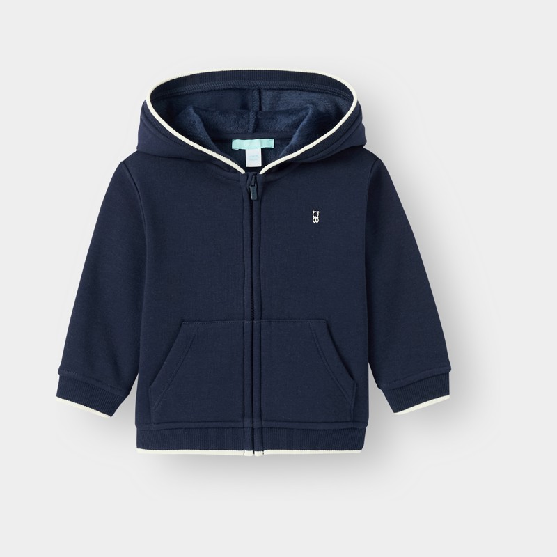 Marineblauwe fleece-sweater met rits voor babyjongens