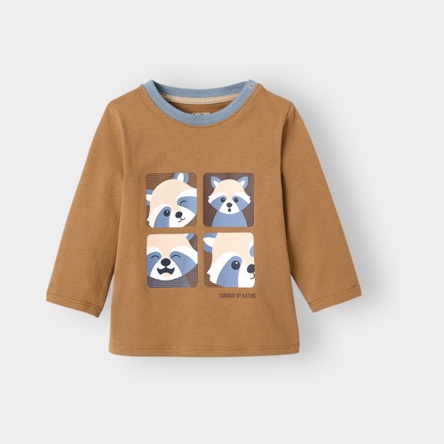 T-shirt Animal Manches Longues Marron Bébé Garçon - Marron Sienne - 18M - OBAIBI