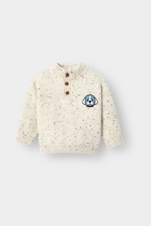 Pull maille tricot chiné beige bébé garçon 1