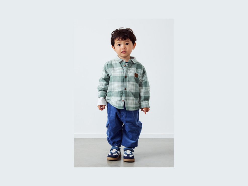 Chemise doublée à carreaux vert bébé garçon 1