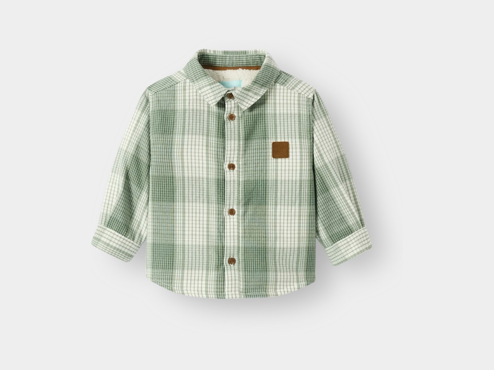 Chemise doublée à carreaux vert bébé garçon 2
