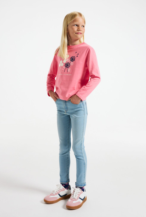 T-shirt manches longues motif fleurs rose fille 1