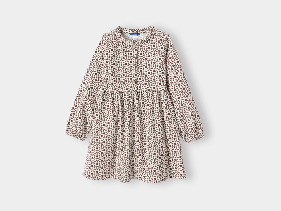 Beiges Samtkleid mit Blumenmuster für Mädchen 2