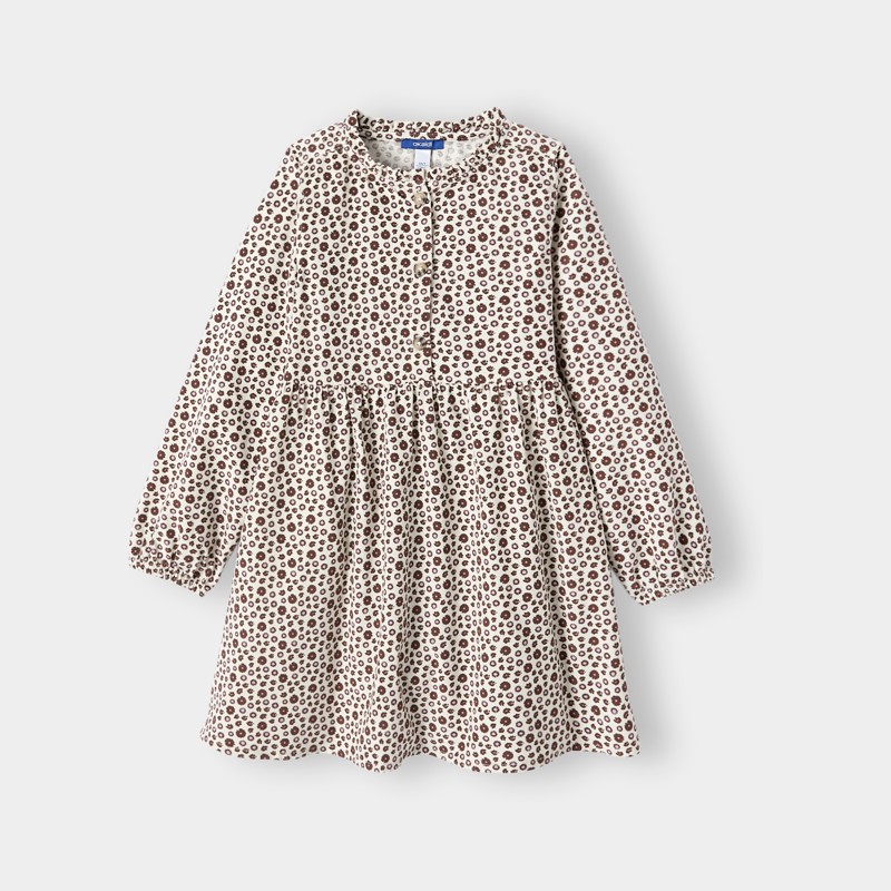 Beige fluwelen kleedje met bloemenprint voor meisjes