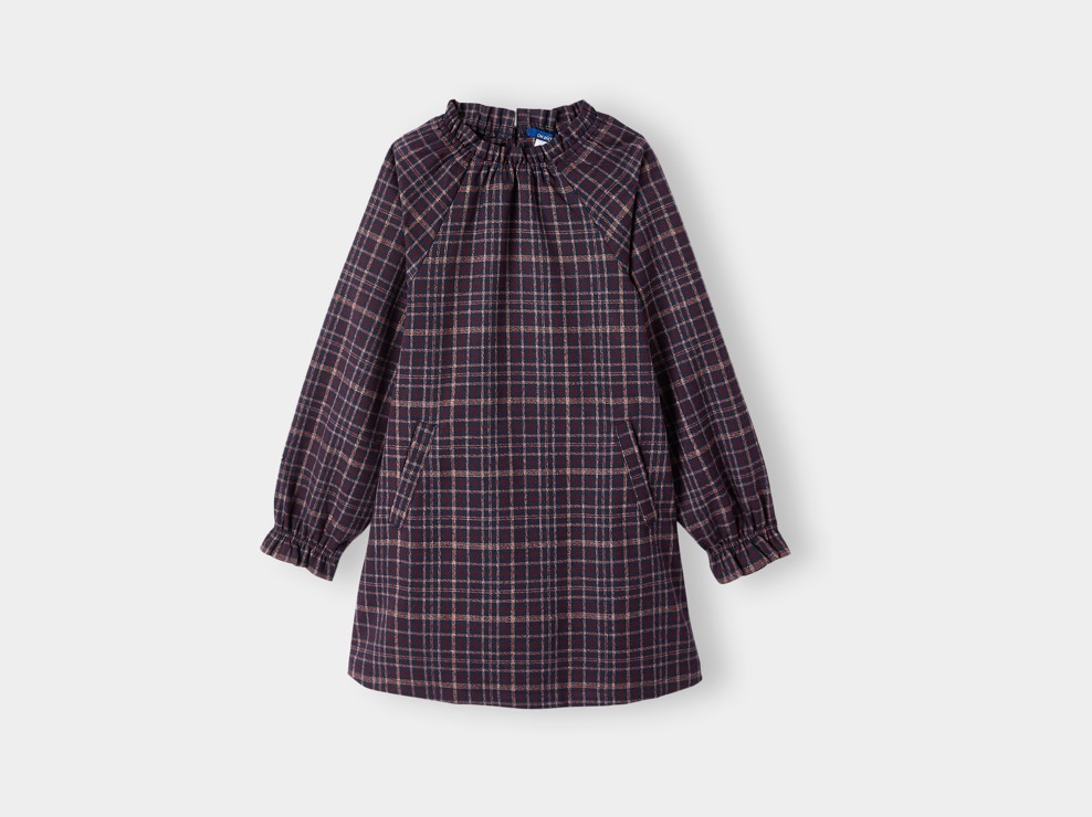 Blaues Karokleid aus Twill für Mädchen 2