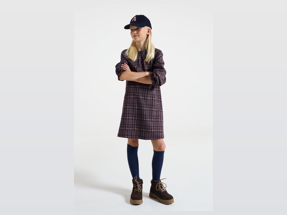 Blaues Karokleid aus Twill für Mädchen 1