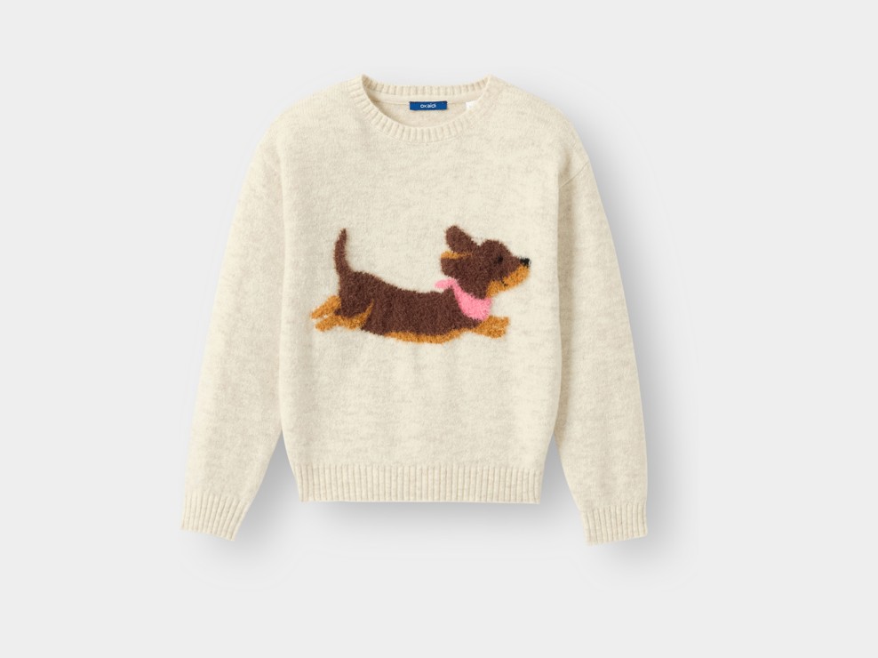 Pull teckel beige fille 1