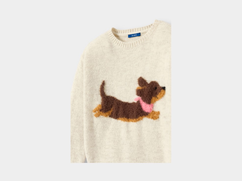 Pull teckel beige fille 2
