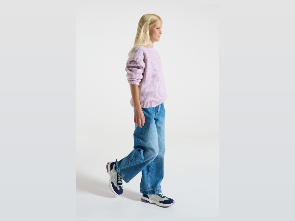 Pull maille tricot chiné mauve fille 1