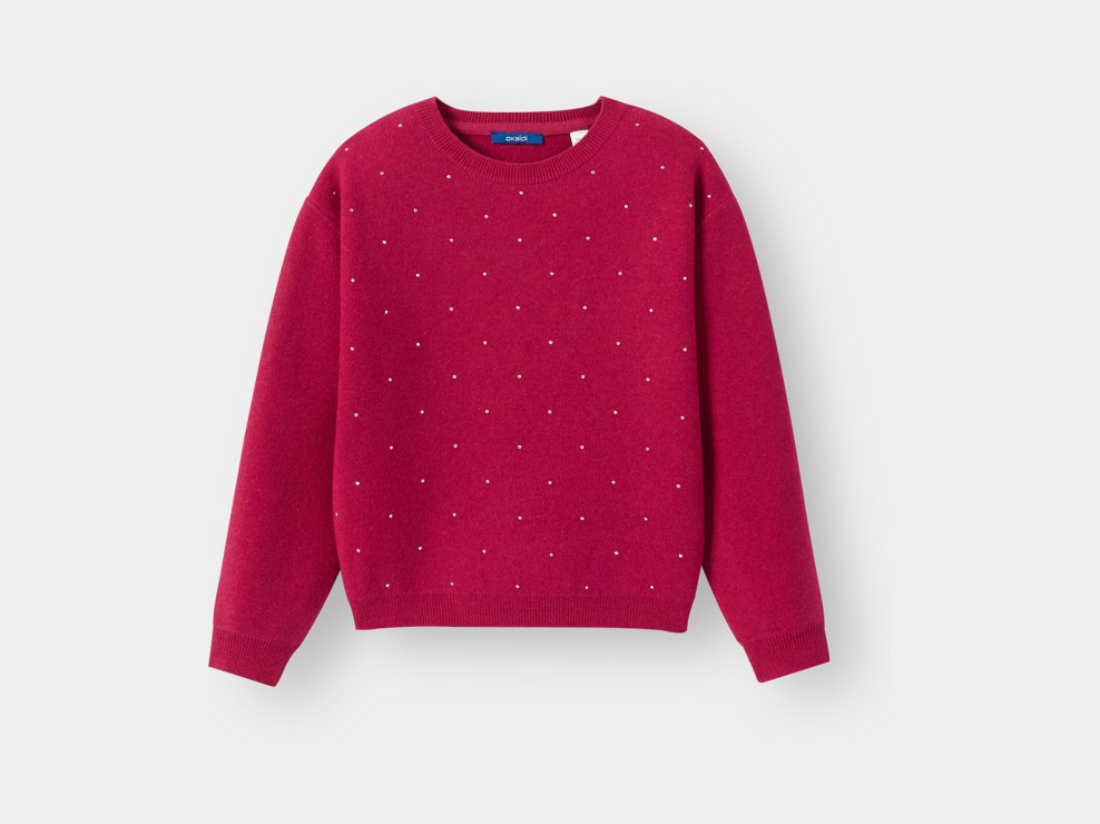 Pull maille tricot rose foncé fille 1