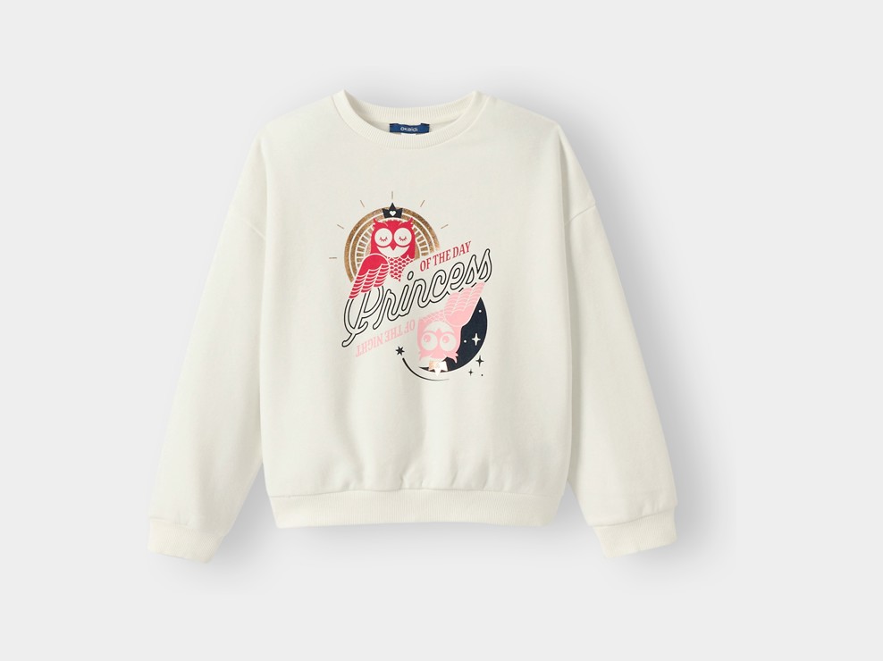 Sweat hibou écru fille 1