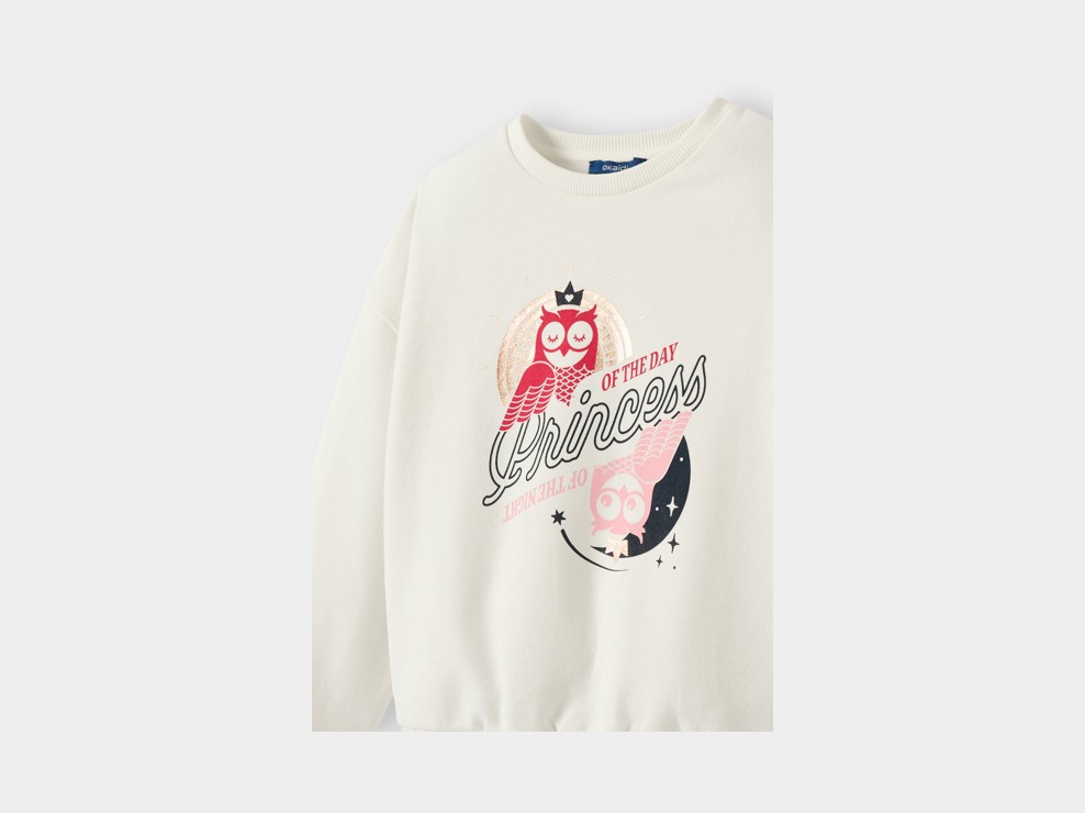 Sweat hibou écru fille 2
