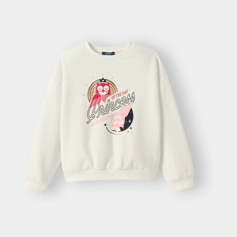 Ecrukleurig meisjessweatshirt met uil