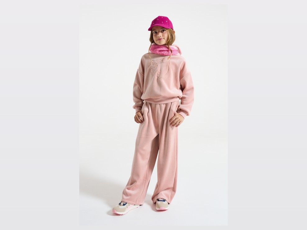 Sweat à capuche velours rose fille 1