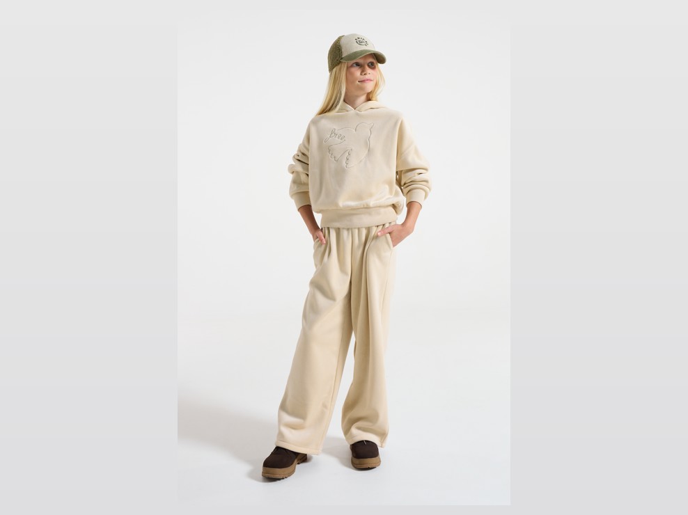 Sweat à capuche velours beige fille 1