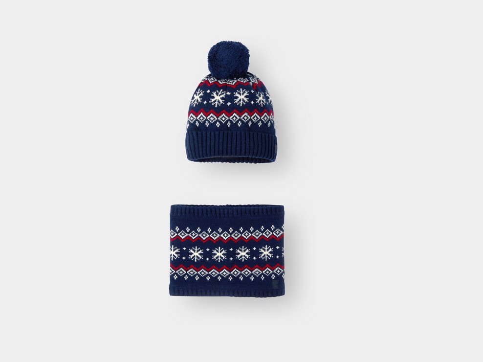 Ensemble bonnet et snood bleu garçon 1