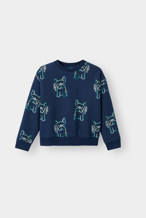 Felpa con cappuccio in felpa blu navy con stampa cane per BAMBINO 2
