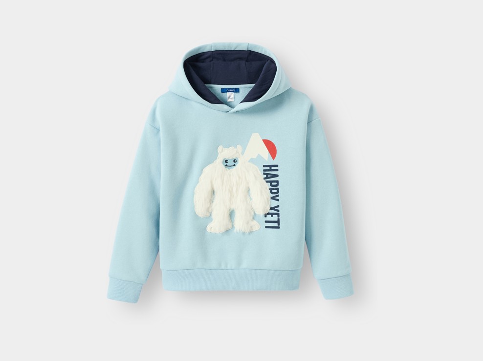 Sweat à capuche molleton yéti bleu garçon 1