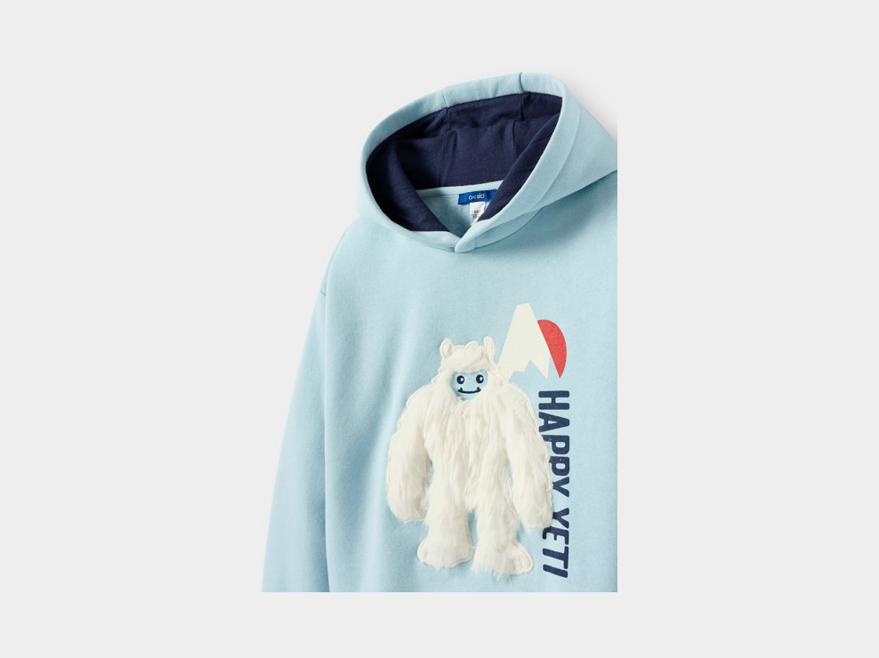 Sweat à capuche molleton yéti bleu garçon 2