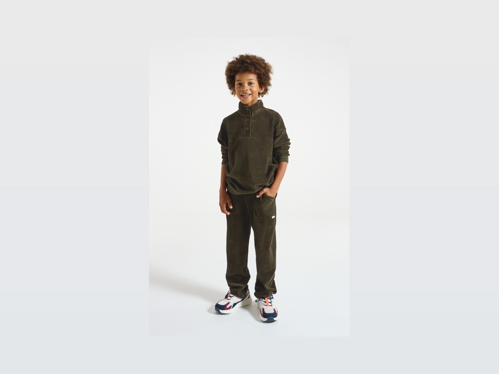 Sweat velours côtelé vert kaki garçon 1