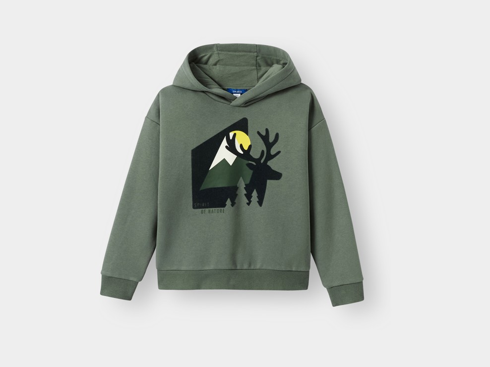 Sweat molleton à capuche vert garçon 1