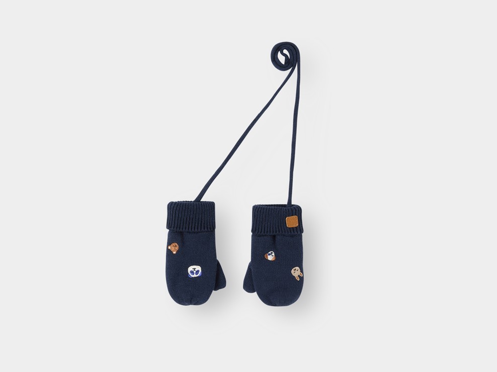 Blaue Fleece-Strickfäustlinge für Babyjungen 1