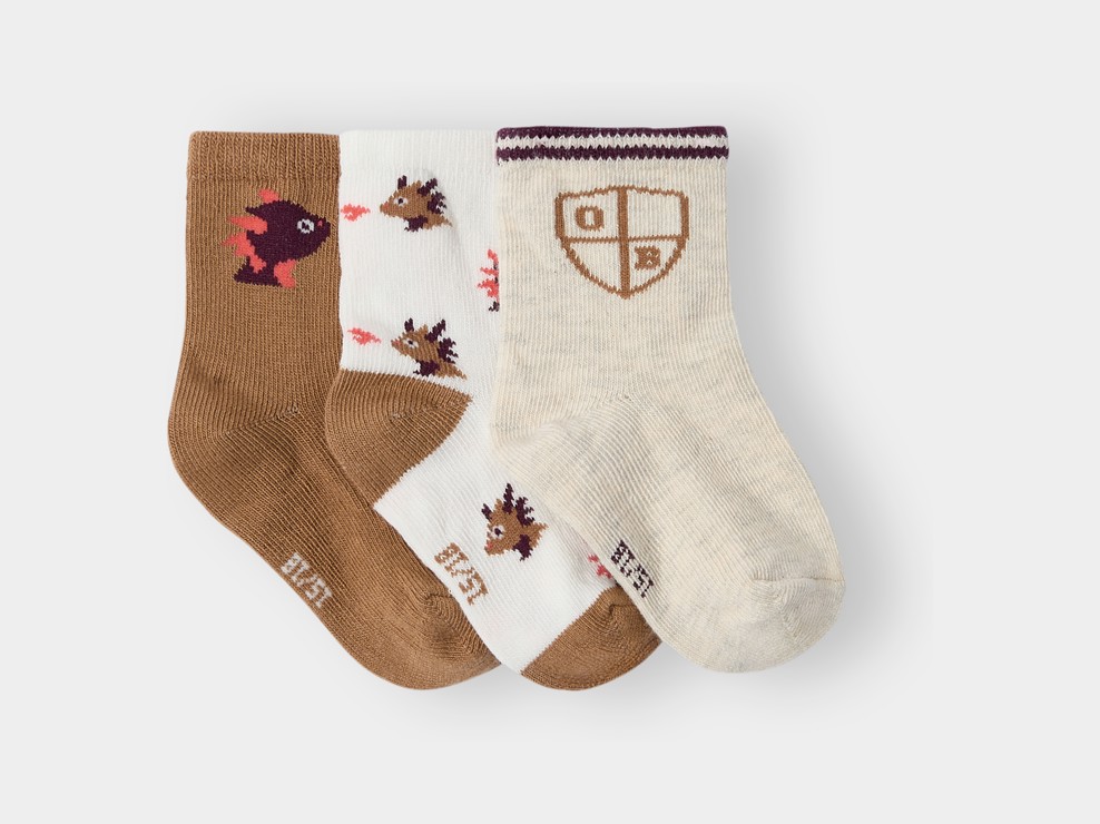 Chaussettes dragon marron bébé garçon (lot de 3) 1