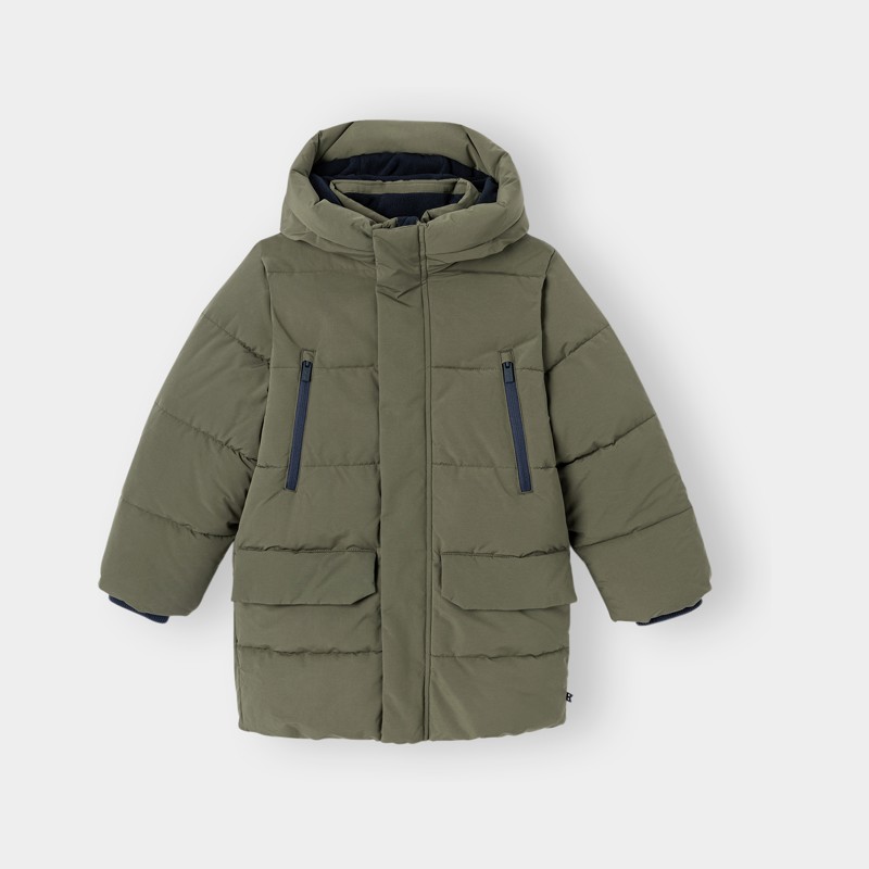 Piumino lungo verde kaki da bambino